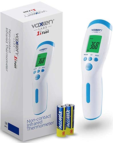 Vaxxen Labs No Touch Infrared Forehead Thermometer - Calibrated Accuracy for Clinical and Medical Use - 1 Second Readings with Auto Power Off  Non Contact Temperature Scanner for Adults, Kids, Baby