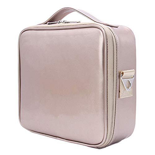 Relavel Cosmetic Case Makeup Case Travel Train Case Professional Portable Cosmetic Artist Storage Bag with Adjustable Dividers for Cosmetics Makeup Brushes and Adjustable Shoulder Strap (Rose Gold)
