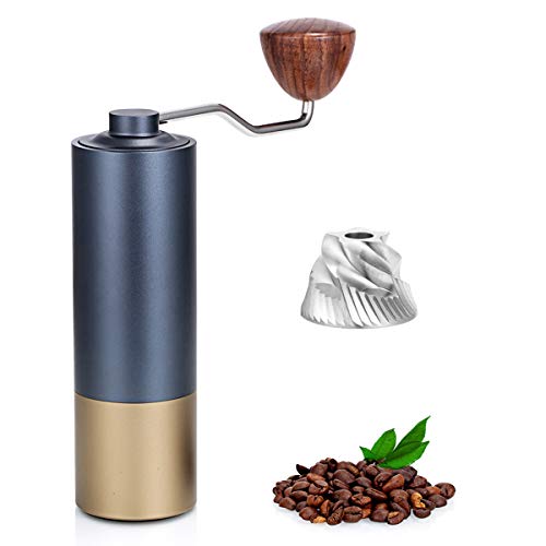 Bescoff Manual Coffee Grinder, Portable Hand Bean Grinder, Built-in Adjustable Coarseness Selector, Stainless Steel Conical Burr Mill, Aluminum Alloy Chambers, for French Press, Drip Coffee, Pour Over, Aeropress, Espresso, Turkish, 35G Ground Capability