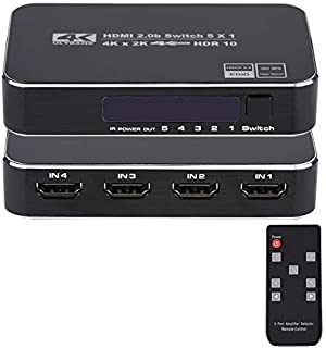 4K HDR HDMI Switch, HDMI Switcher 5x1 5 in 1 Out Ports 4K 60Hz HDMI 2.0 Switcher Selector with IR Remote, Supports Ultra HD Dolby Vision, High Speed (Max to 18.5Gbps), HDR10, HDCP 2.2 & 3D
