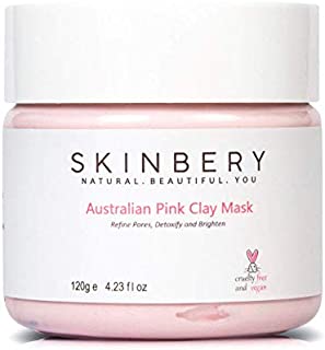 SKINBERY- Australian Pink Clay Face Mask | Clay Mask Acne Treatment with Kaolin and Bentonite Clay | Exfoliating Facial Mask to Brighten Skin Minimize Pores | For Oily, Combination, Sensitive Skin, Blackheads | 100% Vegan