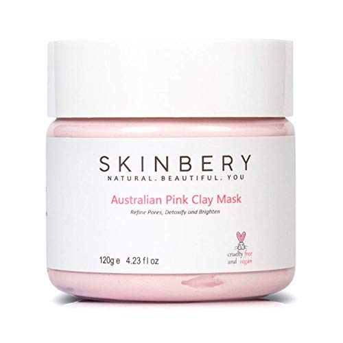 SKINBERY- Australian Pink Clay Face Mask | Clay Mask Acne Treatment with Kaolin and Bentonite Clay | Exfoliating Facial Mask to Brighten Skin Minimize Pores | For Oily, Combination, Sensitive Skin, Blackheads | 100% Vegan