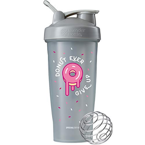 BlenderBottle Just for Fun Classic Shaker Bottle Perfect for Protein Shakes and Pre Workout, Valentines Gifts, 28-Ounce, Donut Ever Give Up