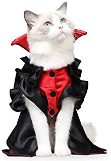 LIANZIMAU Cat Vampire Halloween Costume Holiday Dressing Up Cloak with Button for Kitten Small Medium Outfit Cosplay Decoration Party Suit (L, Black)