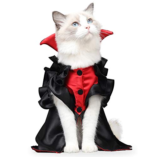 LIANZIMAU Cat Vampire Halloween Costume Holiday Dressing Up Cloak with Button for Kitten Small Medium Outfit Cosplay Decoration Party Suit (L, Black)