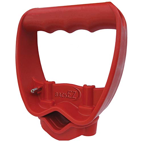 BackEZ Back-Saving Tool Handle Attachment, Labor-Saving Ergonomic Shovel or Rake Handle, Add-on Universal Fitting Grip, Quick Installation, RED