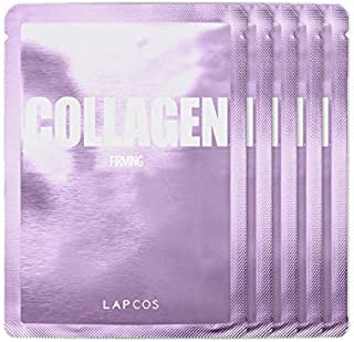 LAPCOS Collagen Sheet Mask, Firming Daily Face Mask with Collagen Peptides for Wrinkles & Dark Spots, Korean Beauty Favorite, 5-Pack