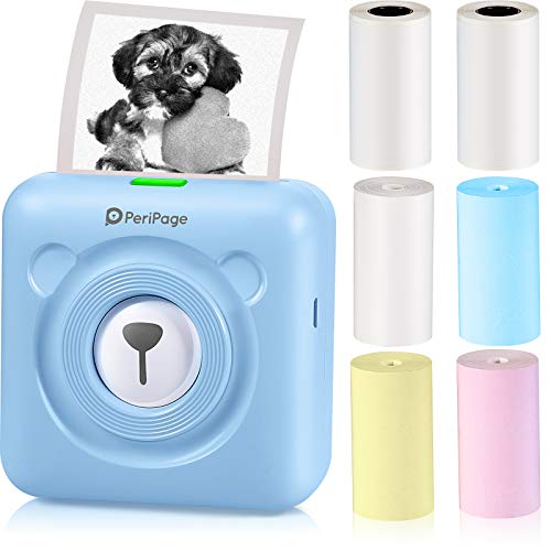 Mini Thermal Photo Printer Portable Photo Printer Wireless POS Thermal Printer Image Picture Printer Memo Receipt Paper Thermal Printer with 6 Pieces Printing Papers for Mobile Phone (Blue)