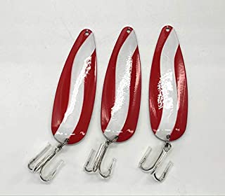 Klima Red & White Spoon with Treble Metal Hooks for Casting Fishing Northern Pike Walleye, 4 3/4