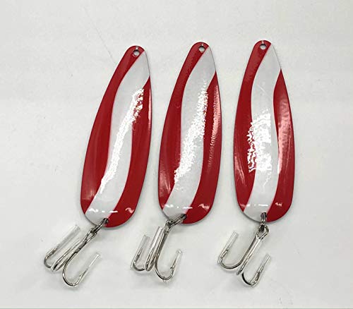 Klima Red & White Spoon with Treble Metal Hooks for Casting Fishing Northern Pike Walleye, 4 3/4