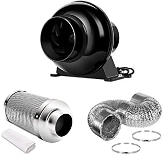 iPower 4 Inch 195 CFM Inline Fan Circulation Vent Blower and Air Carbon Filter 8 Feet Ducting Combo for Grow Tent Ventilation, Kits, Black