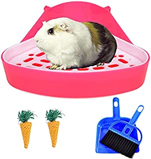 JSLZF Bunny Litter Box Pet Toilet Triangle Potty Trainer Corner Guinea Pig Litter Bedding Box Dustpan Broom for Chinchilla Ferret Drawf Hamster(Pink)