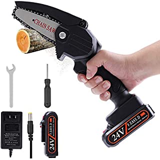 Mini electric Chainsaw Handheld Cordless Brushless Rechargeable Mini Wood Cutting Lithium Chainsaw Battery operated Powered 24V Chainsaw power chain saw Pruning Logging ShearsBlack2 and 1 battery