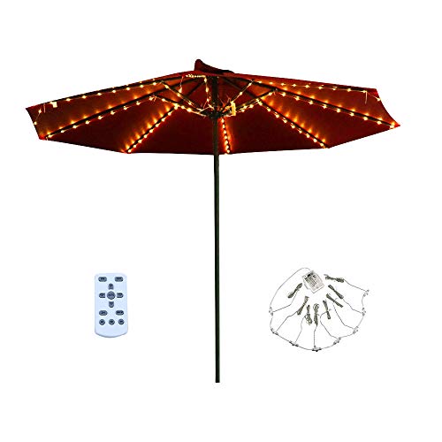 Patio LED Umbrella String Lights, 8 Lighting Mode with Remote Control Umbrella Lights Battery Operated Waterproof Outdoor Lighting for Patio Umbrellas Outdoor Use Camping Tents (A Warm White)