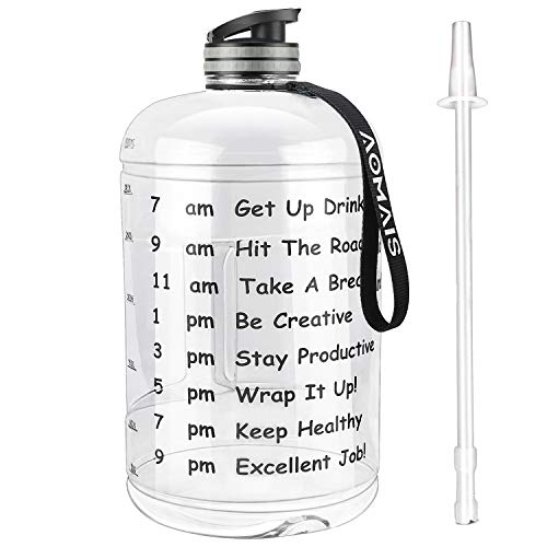 Aomais Gallon Water Bottle with Motivational Time Marker, Large 128 oz, Leak-Proof, Wide Mouth, BPA Free Water Bottles for Sports Gym Fitness Work(1 Gallon, Transparent)