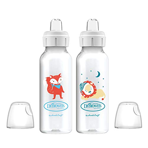 Dr. Brown's Options+ Sippy Spout Baby Bottles, Fox & Lion, 8 Ounce, 2 Count