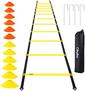 Ohuhu Speed Training Ladder Agility Training Set - 12 Rung 20Ft Agility Ladder and 12 Field Cones,4 Steel Stakes & Carrying Bag,Footwork Equipment for Soccer Football Boxing Drills