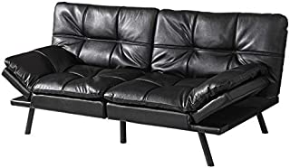 Milemont Futon Sofa Bed, Modern Convertible Couch Daybed with Adjustable Armrests for Compact Living Space, Dorm, Apartment, Grey, Loveseat, Black