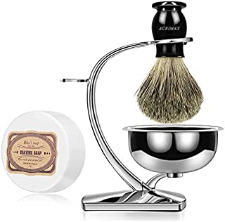 ACRIMAX Luxury Shaving Kit for Men, Badger Shaving Brush Set with Shave Soap, Durable Shaving Razor Brush Stand and Stainless Steel Soap Bowl Set for Gentleman Safety Razor