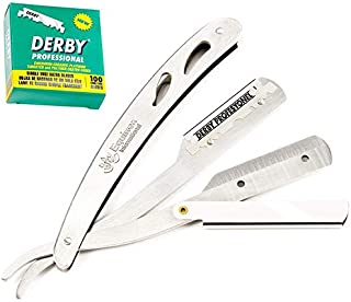 Equinox Professional Straight Edge Razor with 100 Single Edge Derby Blades - Close Shaving Men's Manual Shaver Safety