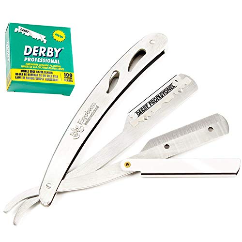 Equinox Professional Straight Edge Razor with 100 Single Edge Derby Blades - Close Shaving Men's Manual Shaver Safety