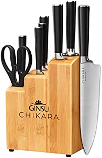 Ginsu Gourmet Chikara Series Forged 8-Piece Japanese Steel Knife Set  Cutlery Set with 420J Stainless Steel Kitchen Knives  Bamboo Finish Block,