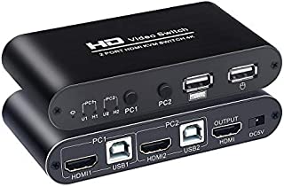 KVM Switch 2 Ports Box, HDMI Switcher Support 4K @30Hz (YUV 4:4:4) and Wireless Keyboard Mouse, for One Set of Keyboard and Mouse and HD Display Share 2 Computers