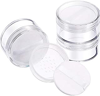 Hotop 3 Pieces 50 ml Plastic Empty Powder Case Face Powder Makeup Jar Travel Kit Blusher Cosmetic Makeup Containers with Sifter and Lids (Clear with powder puff)