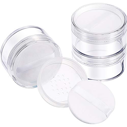 Hotop 3 Pieces 50 ml Plastic Empty Powder Case Face Powder Makeup Jar Travel Kit Blusher Cosmetic Makeup Containers with Sifter and Lids (Clear with powder puff)