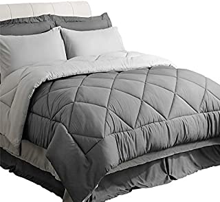 Bedsure Bedding Comforter Sets Queen Comforter Bed in A Bag 8 Pieces - Grey Bedding Sets Queen with Comforter - 1 Comforter, 2 Pillow Shams, 1 Flat Sheet, 1 Fitted Sheet, 1 Bed Skirt, 2 Pillowcases