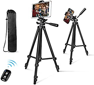 Phone Tripod, Aureday 50 Extendable Adjustable Smartphone & Tablet Tripod Stand with Phone Holder Mount & Remote, Compatible with Tablet/Cell Phone/Camera