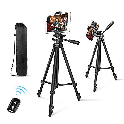 Phone Tripod, Aureday 50 Extendable Adjustable Smartphone & Tablet Tripod Stand with Phone Holder Mount & Remote, Compatible with Tablet/Cell Phone/Camera