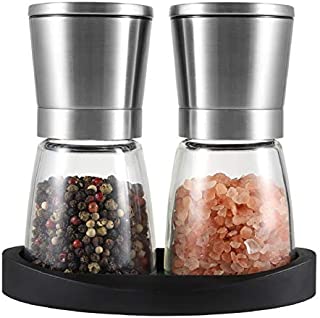 VEVOK CHEF Salt and Pepper Grinder Set, Adjustable Coarseness Ceramic Pepper Mills Salt Grinder with Stand,Kitchen Cooking Salt and Pepper Shaker Spice Grinder Home Kitchen Chef Gift