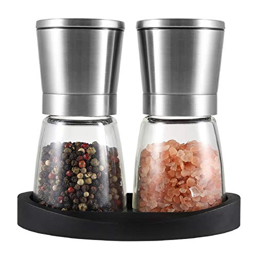 VEVOK CHEF Salt and Pepper Grinder Set, Adjustable Coarseness Ceramic Pepper Mills Salt Grinder with Stand,Kitchen Cooking Salt and Pepper Shaker Spice Grinder Home Kitchen Chef Gift