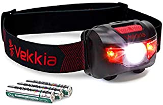 VEKKIA Ultra Bright LED Headlamp - 5 Lighting Modes, White & Red LEDs, Adjustable Strap, IPX6 Water Resistant. Great For Running, Camping, Hiking & More. Batteries Included