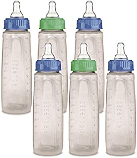 First Essentials by NUK Bottle, 9 oz, Medium Flow, 6-Pack, Blue/Green