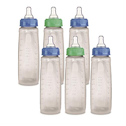 First Essentials by NUK Bottle, 9 oz, Medium Flow, 6-Pack, Blue/Green