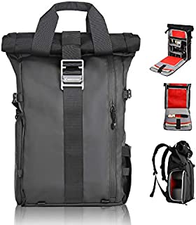 Besnfoto DSLR Camera Backpack Rolltop Laptop Compartment Quick Side Access Waterproof Large Camera Bag Professional for Hiking Traveling Women and Men Large