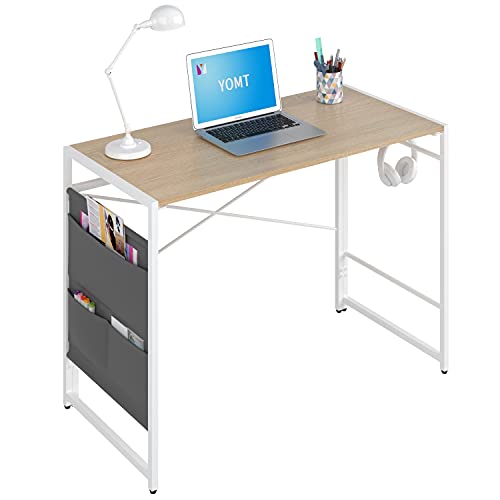 YOMT Folding Desk for Small Spaces,Desk for Bedroom with Storage Bag White Computer Desk Table for Home Office