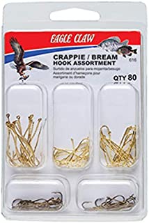 EAGLE CLAW CRAPPIE/BREAM HOOK ASSORTMENT, FISHING HOOKS FOR FRESHWATER CRAPPIE/BREAM, 80 HOOKS, SIZES 6 TO 1/0, 616H