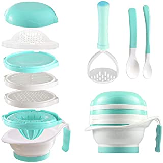 Matyz Versatile Baby Food Maker Set - Toddler Food Mills with Mash Bowl, Hand Masher, Citrus Juicer, Grater - Making Homemade Baby Food - Fruits and Vegetables Masher - BPA Free (Mint Green)