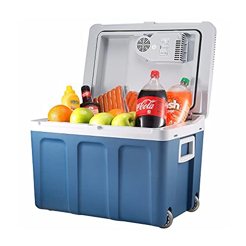 Electric Cooler and Warmer for Car and Home with Wheels - 48 Quart (45 Liter) Holds 60 Cans or 6 Two Liter Bottles and 15 Cans - Dual 110V AC House and 12V DC Vehicle Plugs