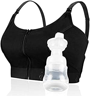 Momcozy Hands Free Pumping Bra, Adjustable Breast-Pumps Holding and Zipper Nursing Bra, Suitable for Breastfeeding-Pumps by Medela, Lansinoh, Philips Avent, Spectra (Medium) Black