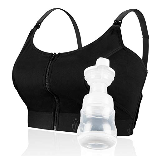 Momcozy Hands Free Pumping Bra, Adjustable Breast-Pumps Holding and Zipper Nursing Bra, Suitable for Breastfeeding-Pumps by Medela, Lansinoh, Philips Avent, Spectra (Medium) Black