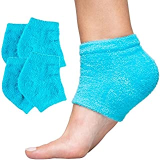 ZenToes Moisturizing Heel Socks 2 Pairs Gel Lined Toeless Spa Socks to Heal and Treat Dry, Cracked Heels While You Sleep (Regular, Fuzzy Blue)