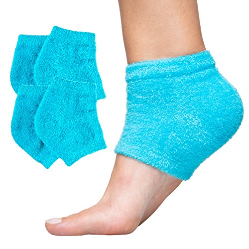 ZenToes Moisturizing Heel Socks 2 Pairs Gel Lined Toeless Spa Socks to Heal and Treat Dry, Cracked Heels While You Sleep (Regular, Fuzzy Blue)