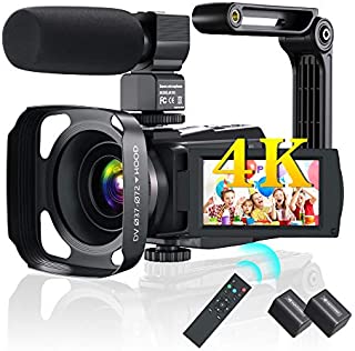 4K Videos Camera 48MP Camcorder YouTube Vlogging 16X Digital 3.0 in IPS Touch Screen Zoom IR Night HD Vision Camcorder with Microphone,2.4 G Remote,Stabilizer,Hood,Batteries