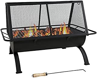 Sunnydaze Northland Outdoor Fire Pit - 36 Inch Large Wood Burning Patio & Backyard Firepit for Outside with Cooking BBQ Grill Grate, Spark Screen, Fireplace Poker, and Waterproof Cover