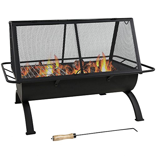 Sunnydaze Northland Outdoor Fire Pit - 36 Inch Large Wood Burning Patio & Backyard Firepit for Outside with Cooking BBQ Grill Grate, Spark Screen, Fireplace Poker, and Waterproof Cover