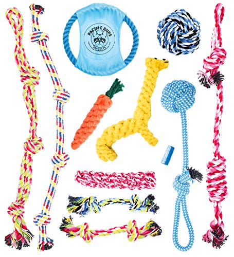 Pacific Pups Products Supporting pacificpupescue.com - Dog Rope Toys for Aggressive CHEWERS - Set of 11 Nearly Indestructible Dog Toys - Bonus Giraffe Rope Toy - Benefits NONPROFIT Dog Rescue